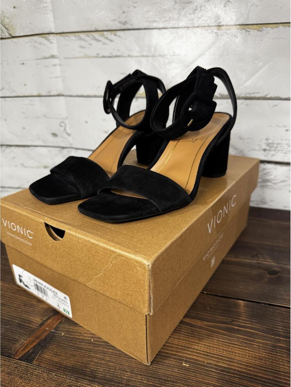 Vionic Zinfandel Black Suede Heels Size 6 Wide NIB